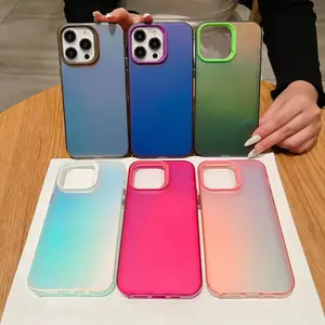 New Style Colorful Gradient Color Phone Shell with Electroplated Buttons Full Edging Phone Back Case for iPhone 15 Pro Max 14 13