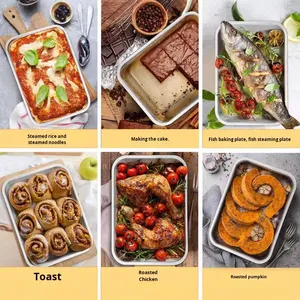 صينية تحضير كبيرة مربعة الشكل من الفولاذ المقاوم للصدأ ذات قاع مسطح وسميك للاستخدام الخارجي وصينية للفرن - Product Image 5