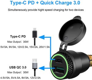 <span class=keywords><strong>Chargeur</strong></span> <span class=keywords><strong>Usb</strong></span> Din <span class=keywords><strong>Moto</strong></span> 12v avec Type C PD et QC 3.0 - Product Image 2