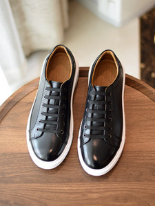 Sneakers in Pelle Nera Fatte a Mano Stile Britannico Retrò da Uomo Mychonly, <span class=keywords><strong>Scarpe</strong></span> Casual alla Moda con Suola Spessa - Product Image 3