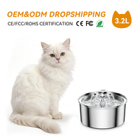 Fontaine à eau pour chat en acier inoxydable 304, 3,2 L, alimentée par courant alternatif, fontaine à boire automatique pour chats et petits chiens, ultra-silencieuse