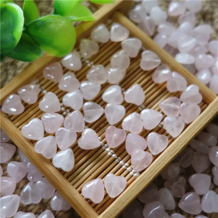 Diskon Besar 8Mm Manik-manik Batu Permata Longgar Kuarsa Merah Muda Kristal Mawar Alami Bentuk Hati untuk Membuat Perhiasan DIY