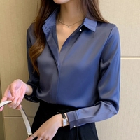 Chemisier en satin de soie pour femme, chemise blanche à manches longues, grande taille