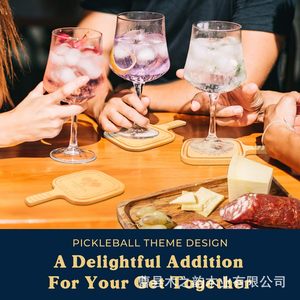 Posavasos de madera con asa en forma de raqueta de pickleball para bar, fiesta, copa de vino, taza de té, tapete antideslizante - Product Image 5