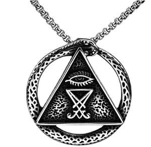 Collana Vintage occhio del diavolo ciondolo Ouroboros amuleto per uomo e donna gioielli in acciaio inossidabile con disegno satana <span class=keywords><strong>lucifero</strong></span> - Product Image 3