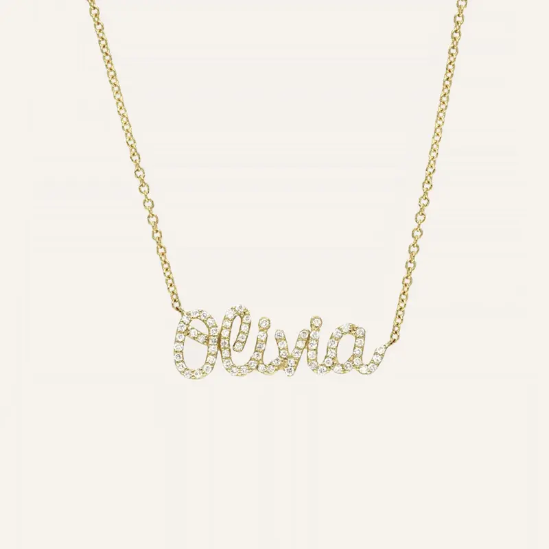 Nama Berlian Personalisasi Kalung 18K Berlapis Emas 925 Perak Murni Kalung Pelat Nama Perhiasan Kustom