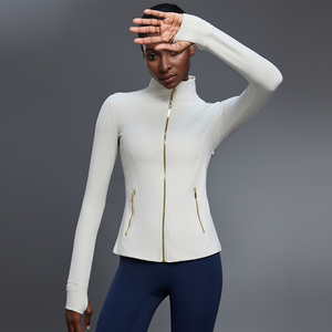 Veste de yoga extensible à manches longues pour femme avec fermeture éclair dorée, vêtements de sport pour le cyclisme, la course à pied et le fitness en plein air - Product Image 2