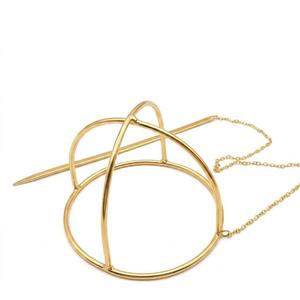 Épingle à cheveux géométrique dorée |   Stick Minimaliste |   Support moderne | Statement Bun Cage - Product Image 3
