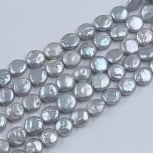 Wholesale 11-12mm Natural Freshwater Pearl Diy Handmade Jewelry Accessories Beaded Gray Button Pearl