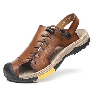 Sandales plates en <span class=keywords><strong>cuir</strong></span> pour hommes, imperméables, pieds nus, avec amorti pour la plage, la randonnée, la pêche, l'été, semelle confortable pour l'extérieur - Product Image 5