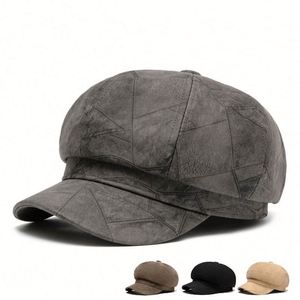 Casquettes de mode pour femmes automne-hiver 2024, casquettes de newsboy en cuir PU britannique, chapeau béret - Product Image 2