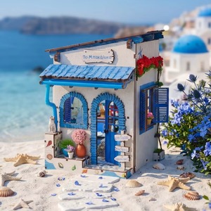 Hamaileon Coin de la Mer, Artisanat en Bois DIY, Scène Miniature, Ornement en Bois 3D, <span class=keywords><strong>Maison</strong></span> de Style Méditerranéen, Décoration de Bureau, Cadeau - Product Image 1