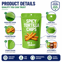 Sachet Doypack Personnalisé avec Trou de Suspension, Refermable à Fermeture Éclair, Anti-humidité, en Mylar, pour Snacks, Noix et Raisins, 250g 350g 500g, Vente en Gros