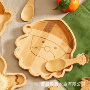 Stars Santa Claus Bamboo Wood <b>Tray</b> Decorative Serving <b>Tray</b> For Food Children's <b>Snack</b> Fruit Plate - Product Image 5