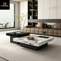 Ensemble de table basse carrée moderne en marbre noir avec tiroir de rangement, mobilier de salon personnalisable