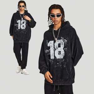 Otoño tendencia hombres 380G Sudadera con capucha American Retro Street Washed 100% algodón Digital impreso forrado pulóver - Product Image 2