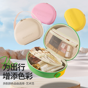 Nianduo Cosmetic Bag Large Capacity <b>EVA</b> Zipper Closure Portable Travel Storage Case With Soft Handle Color Blocking Design - Product Image 1