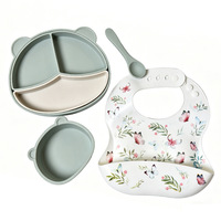 Assiettes à ventouse en silicone de qualité alimentaire, motif ours, compartimentées, portables, écologiques, pour enfants et tout-petits