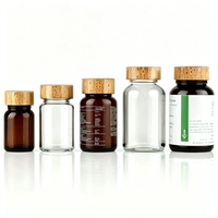 Flacon en verre noir mat de 100 ml et 250 ml avec couvercle en bambou, flacon pour capsules et pilules, emballage pour compléments alimentaires, pour les vitamines capillaires