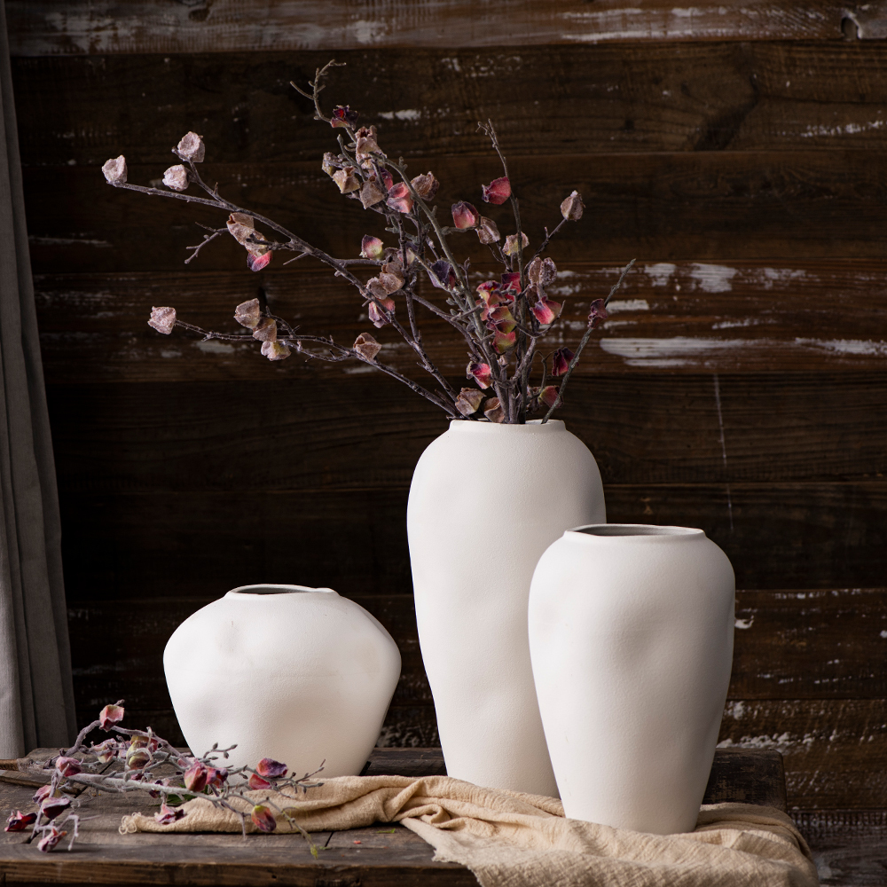 Nordic Vintage White Ceramic Flower Vase Set of 3 Pieces