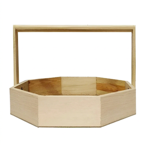 Handcrafted Hexagonal Wooden Gift <b>Basket</b> & Utility Caddy premium natural wood perfect addition to modern farmhouse or eco-friend - Product Image 1