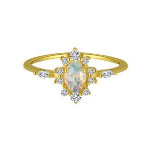 Bague en argent sterling 925 plaqué or avec <span class=keywords><strong>opale</strong></span> et accents <span class=keywords><strong>de</strong></span> diamants, élégante bague en <span class=keywords><strong>opale</strong></span> ovale, bijoux fins pour femmes - Product Image 1