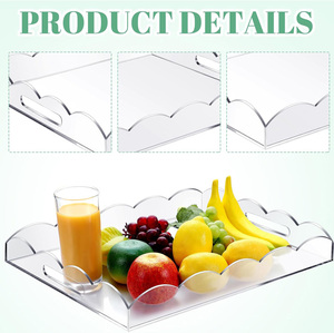 Paquete de 2 bandejas acrílicas transparentes para servir con asas, organizador de bandejas decorativas festoneadas para exhibición de alimentos y cocina - Product Image 3
