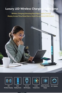 Modern Nordic LED Desk Lamp Alarm Clock Thermometer Wireless Charging 10W Bedroom Bedside <b>Study</b> <b>Table</b> 5 Color CCT Rectangle - Product Image 5