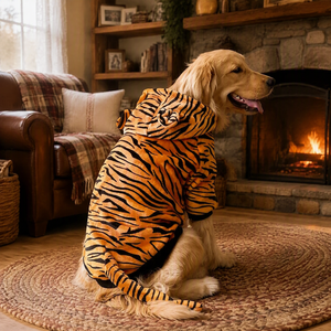 Costume de chien à rayures de tigre, sweat à capuche avec oreilles et queue, manteau chaud en polaire pour grands chiens, vêtements pour animaux de compagnie, fête d'Halloween, Noël, imprimé tigre - Product Image 4