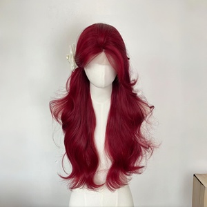 Peluca de mujer Sea King Roja con raya al medio, larga y rizada, de encaje completo, blanca natural, con ondas de agua, sin pegamento, para cualquier forma de rostro - Product Image 1