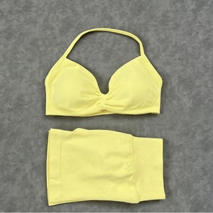 Ensemble 2 pièces couleur unie respirant ultra-fin <span class=keywords><strong>mat</strong></span> pour soutien-gorge dos nu et short effet fesses de pêche - Product Image 4