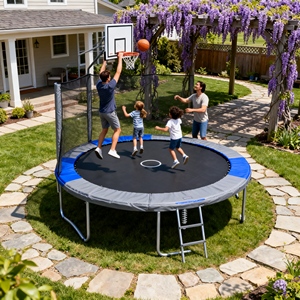Trampoline rond durable avec enceinte pour usage commercial dans les parcs de vacances, les sites de camping et les stations balnéaires - Product Image 2