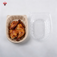 Boîte à poulet rôti jetable en bagasse de canne à sucre avec couvercle en plastique transparent, écologique, pour restauration rapide – En stock
