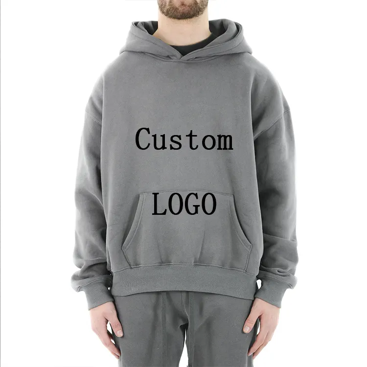 Streetwear pamuk 400 Gsm DTG ekran baskılı Hoodies Vintage yıkanmış kazak Boxy Fit elastik Band Hoodie erkekler için