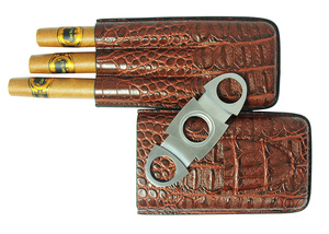 Кожаный кейс для сигар ручной работы 3 CT Travel Croco с резаком для сигар - Product Image 2