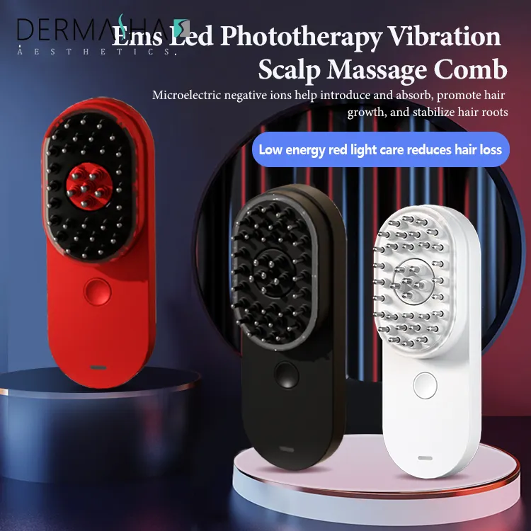 Dermasha OEM EMS Hair Growth Therapy Massager brush scalp applicator comb hair loss prevention device