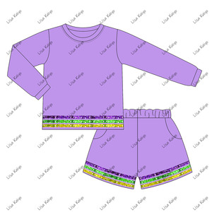 Abbigliamento per Bambini Mardi Gras, Set con Maglione a Maniche Lunghe e <span class=keywords><strong>Pantaloncini</strong></span> a Righe Viola, Verde e Oro con Paillettes, Set di Abbigliamento per Feste per Ragazze all'Ingrosso - Product Image 2
