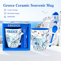 Tasses en céramique souvenirs de Santorin, Grèce, avec motif des monuments de l'île, tasses à café et à lait en céramique avec cuillère, OEM ODM, vente en gros
