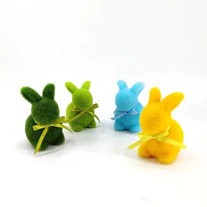 SYART Easter Everyday Bunny Home Decor Colorful Green Color 4 Inch Flocked Small Rabbit Ornament