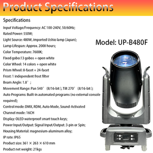 Luz de Cabeza Móvil de Haz de 480W Importada Directa de Fábrica 1.8 °   Prisma Doble de Haz Estrecho, Económico, para Conciertos al Aire Libre - Product Image 2