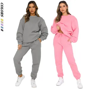 Sudadera con capucha de manga larga para mujer, traje informal de dos piezas de Color sólido con capucha