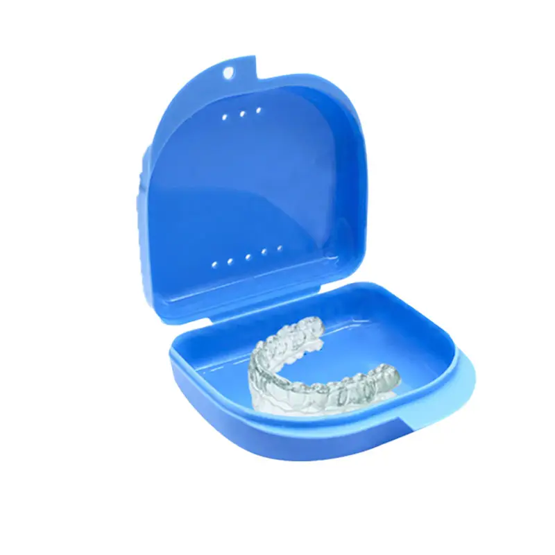 Caja colorida de plástico para dentaduras, caja de almacenamiento para dentaduras, ortodoncia