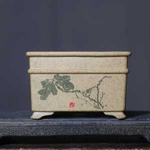 Maceta Zisha de Forma Cuadrada Tallada a Mano, Arcilla Huangjiangpo, Arcilla Duan, Artesanía Artística - Product Image 1