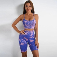 Ensemble de yoga pour femmes en tricot sans couture tie-dye, soutien-gorge de sport et short de sport