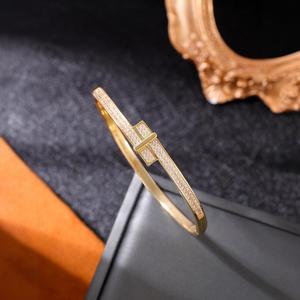 Women's Fashion <b>Bangle</b> Gold And White Two Tone Zircon Inlay Party Jewelry <b>Copper</b> Alloy Micro Insert - Product Image 4