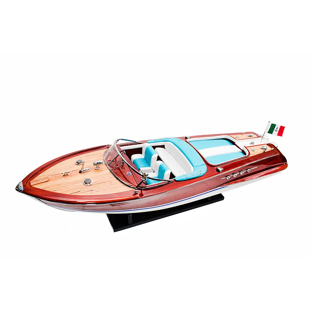 Barco de madera Natural IH008 de 87x25x26 cm, decoración clásica de Color azul y blanco para vacaciones, regalos para interiores