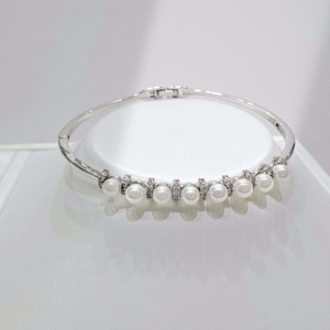 Custom plata 925 sterling <b>Silver</b> minimalist party <b>bracelet</b> fine korean gold plated chunky vintage pearl fashion <b>bangle</b> <b>bracelets</b> - Product Image 2