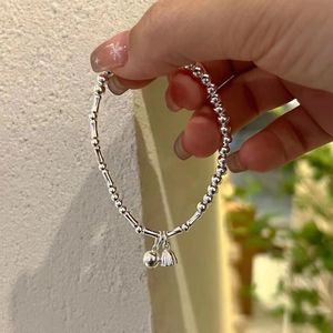 S925 Sterling <b>Silver</b> <b>Bead</b> Bracelet With Bell Charm For Women Everyday Wear - Product Image 1