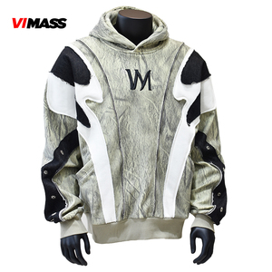 Sudadera de Moda Urbana Personalizada, Color <span class=keywords><strong>Gris</strong></span> <span class=keywords><strong>Claro</strong></span> Verde, con Cremallera, Parches Bordados, Bolsillos Dobles, Estilo Holgado - Product Image 2