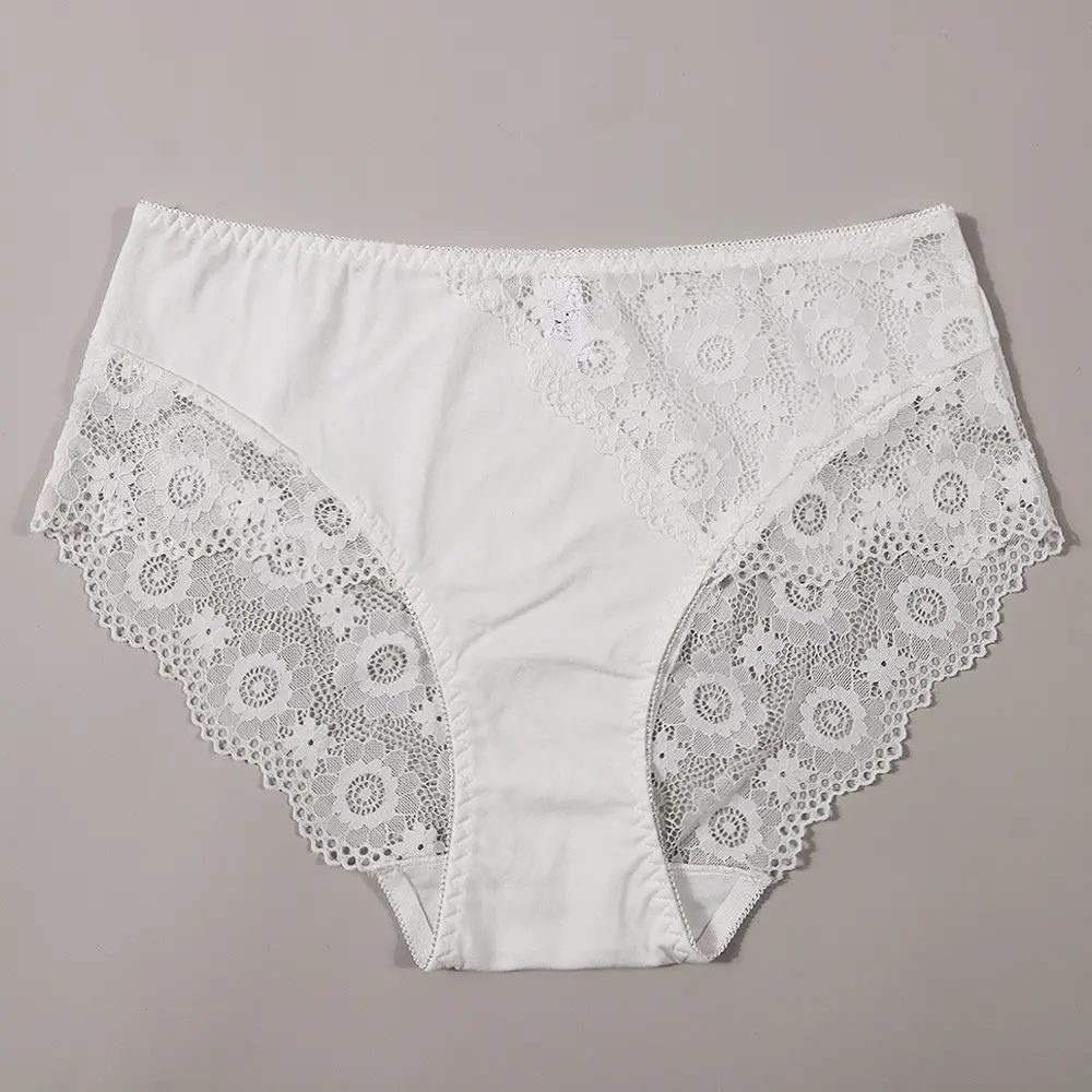 Personalizado plus size mulheres calcinha 4xl 5xl 6xl 7xl mid-rise cuecas femininas bordado rendas branco algodão underwear UOKIN T0718